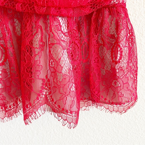 New Elliatt Rose Red Long Sleeve Ruched Lace Mini Dress Sz Small - Picture 6 of 16